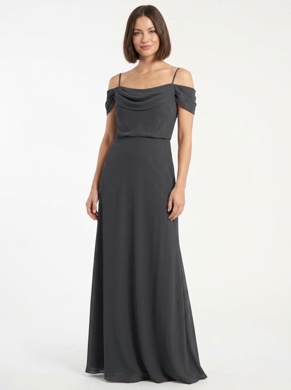 Jenny Yoo Gray Off the Shoulder Draped Maxi Dress Women Size 6
